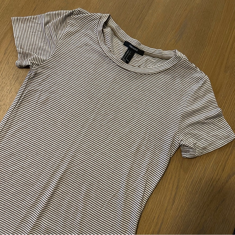 Forever 21 Women's Short Sleeve T-Shirt Dress - Brown & White Stripes